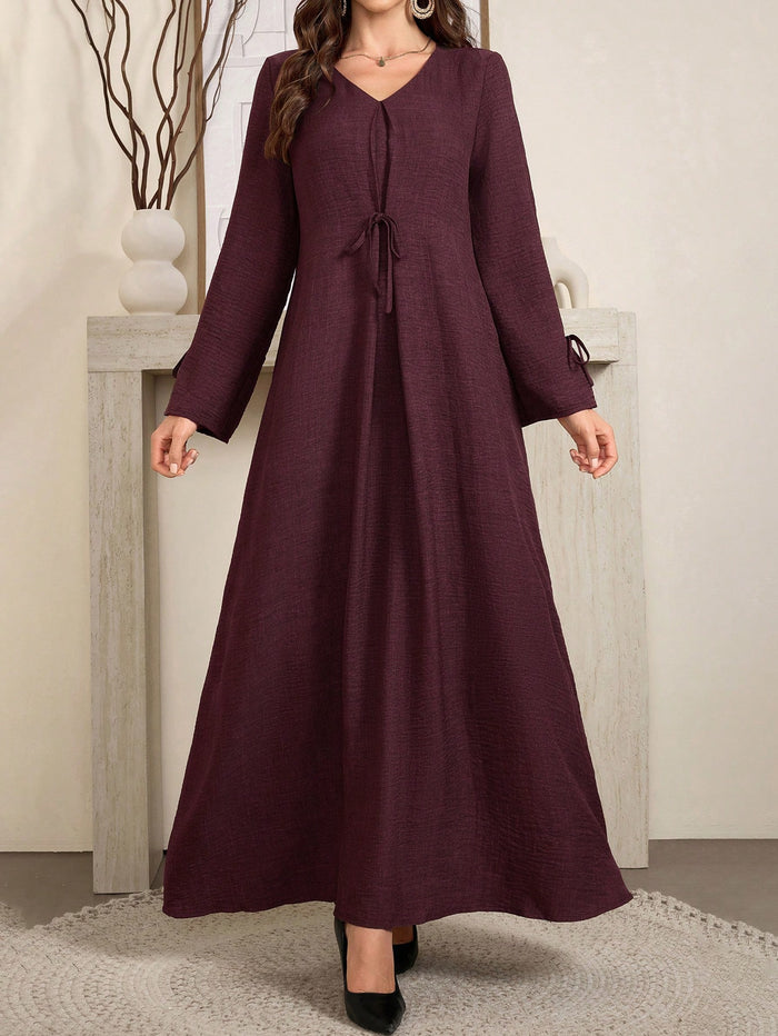 Women's Elegant Loose Comfortable Bow-tie Bamboo-knot Linen Dress