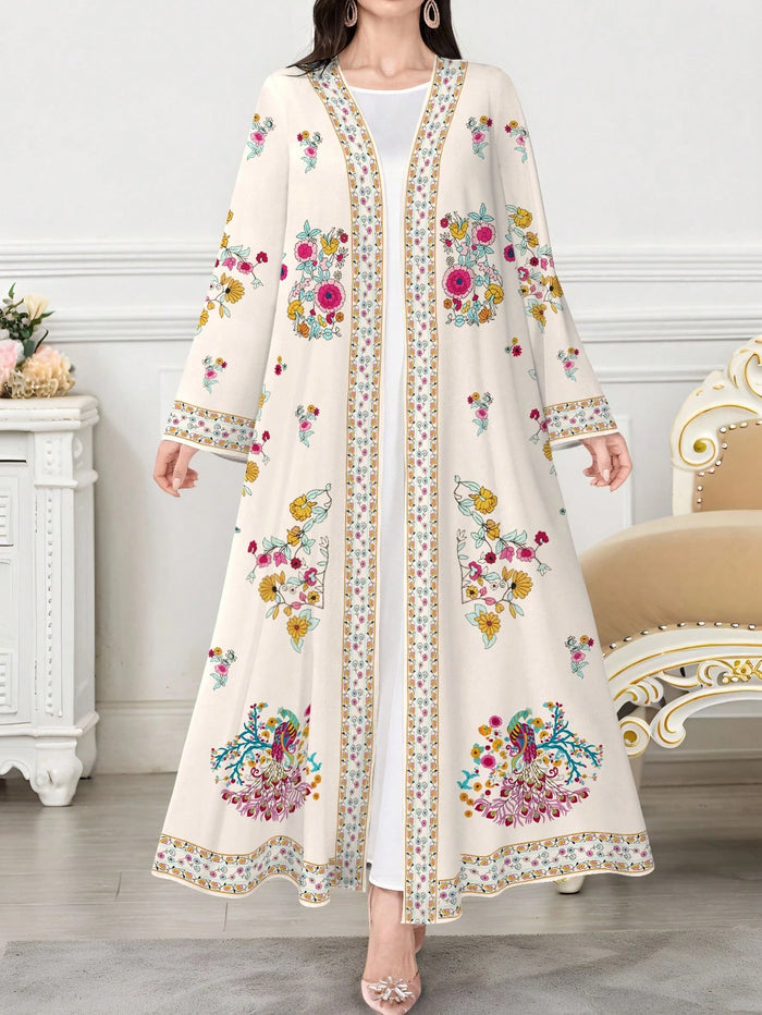 Women's Floral & Plant Print Long Sleeve Casual Arabic Abaya