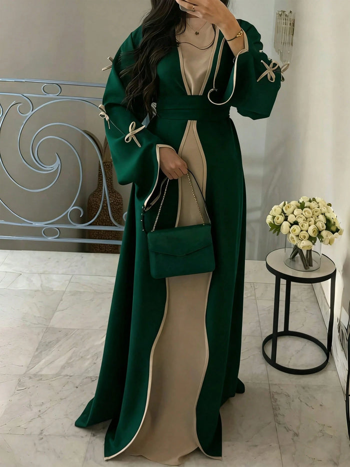 New Stylish Middle Eastern Minimalist Bow Abaya Black Solid Color