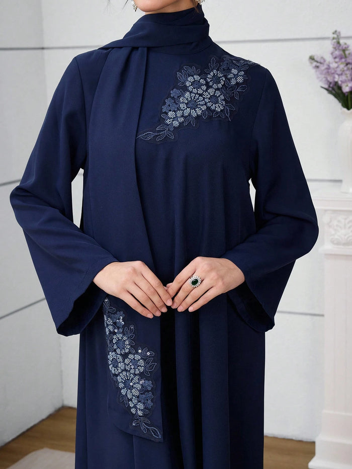 Women's Elegant Fashion Daily Applique Long Arabic Dress