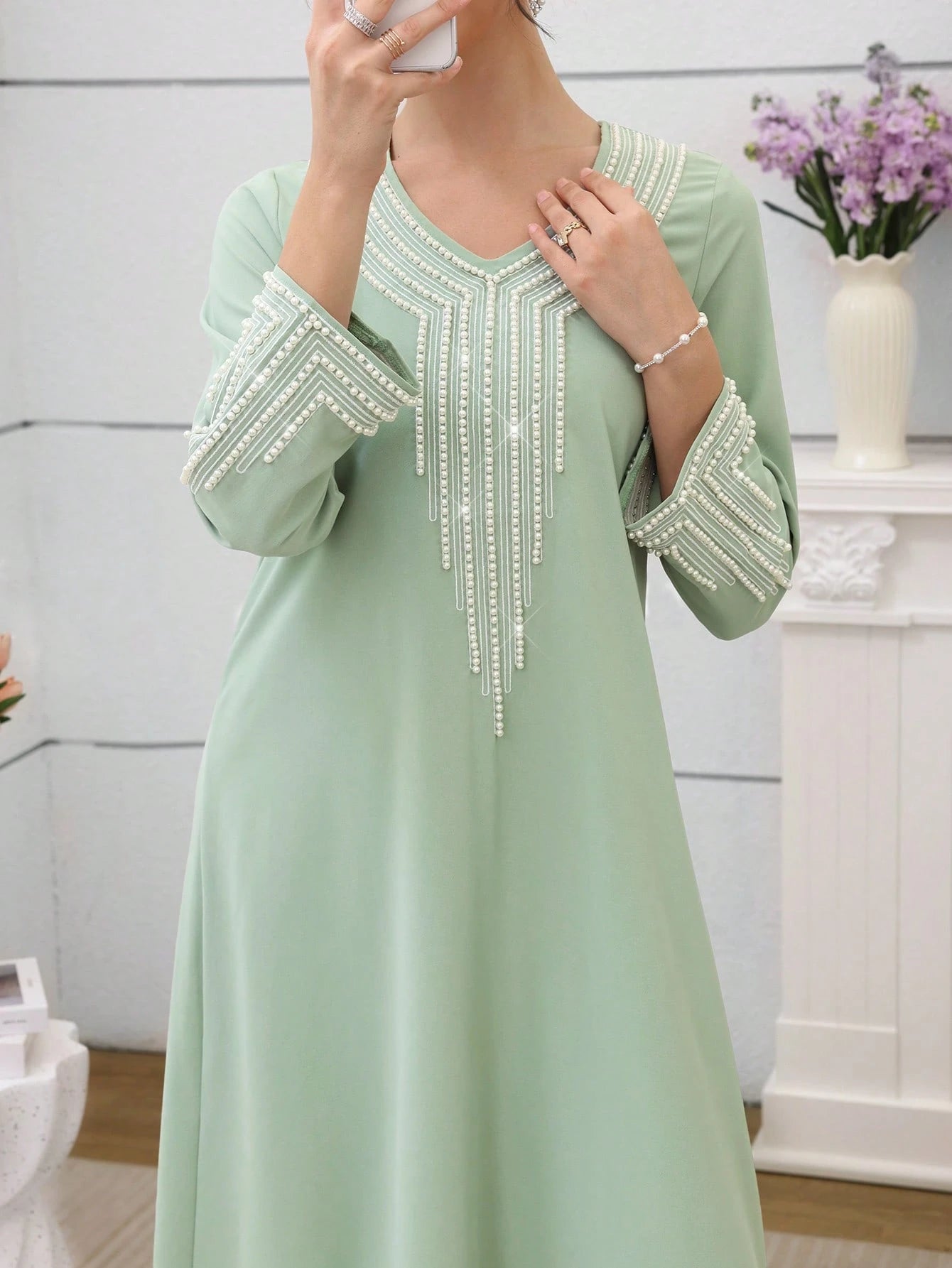 Ladies' Loose Embroidered & Studded Long Robe for Festivals