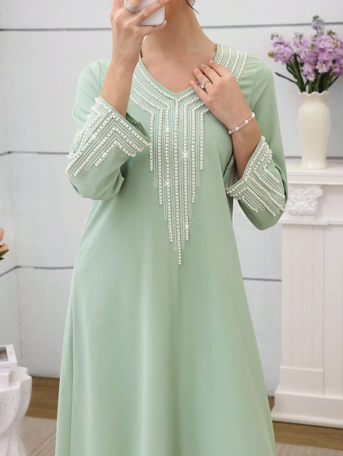 Ladies' Loose Embroidered & Studded Long Robe for Festivals
