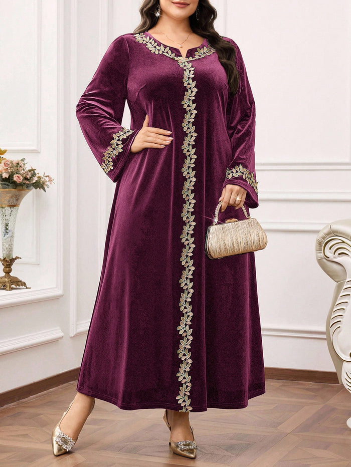 Plus Size Women Elegant Party Embroidered Applique Arabic Style Dress