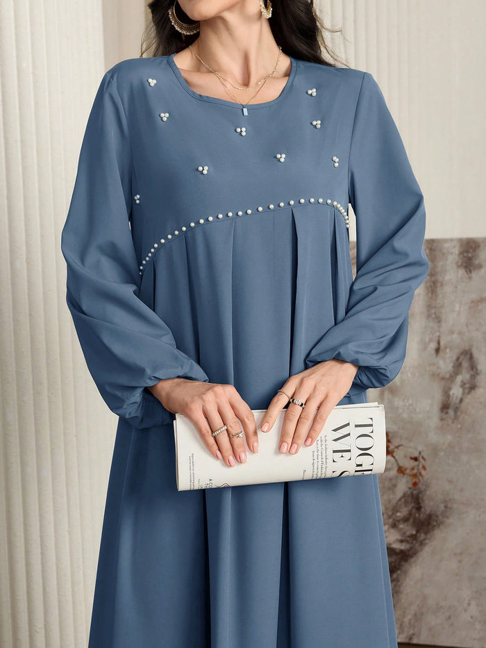 Women's Elegant Long Sleeve Arabian Modest Dress with Beaded