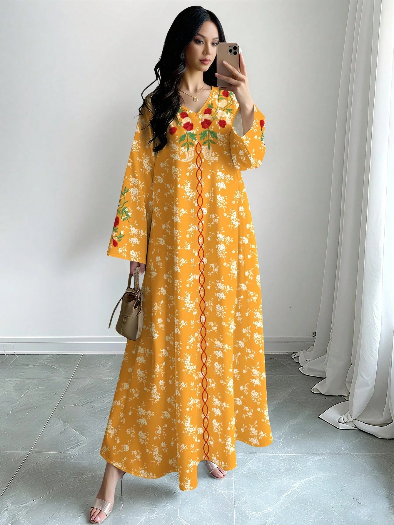 Women's Floral & Plant Digital Print Elegant Round Neck Long Sleeve