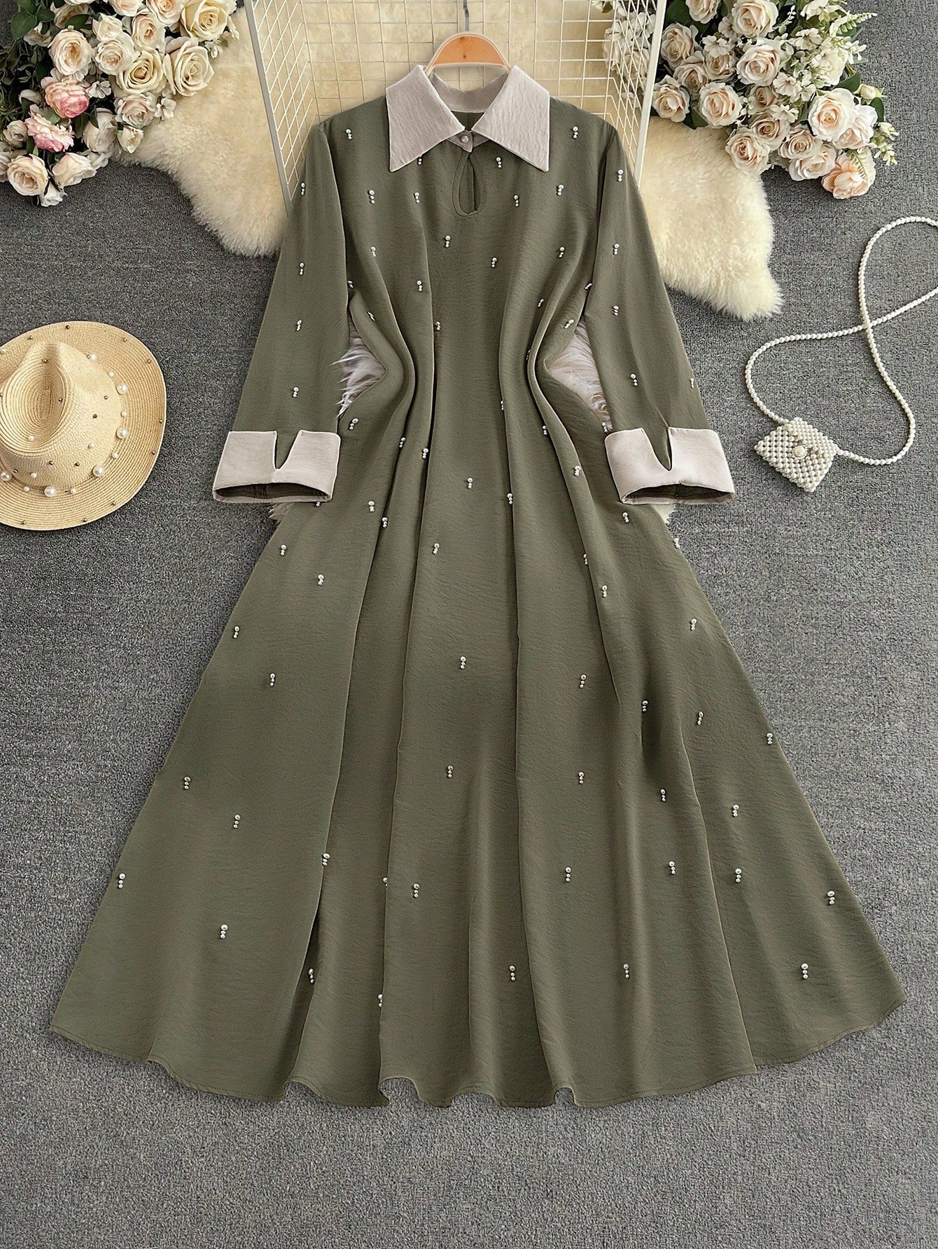 Women's Loose Elegant Hollow-out Long Sleeve Maxi Dress