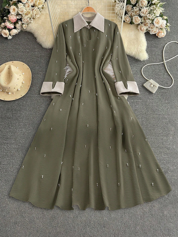 Women's Loose Elegant Hollow-out Long Sleeve Maxi Dress