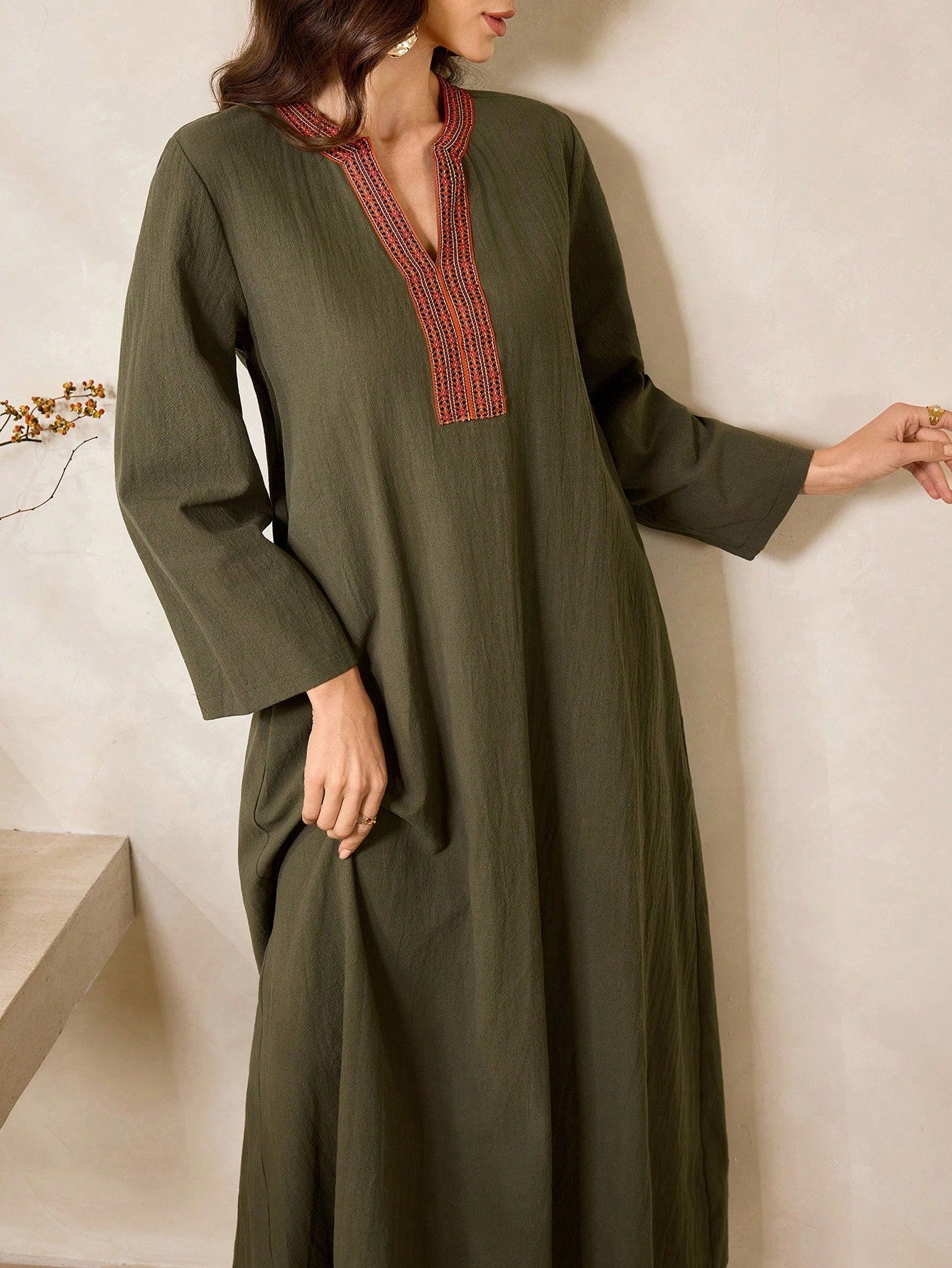 Women's V-neck Raglan Sleeve Loose Turkish Maxi Dress