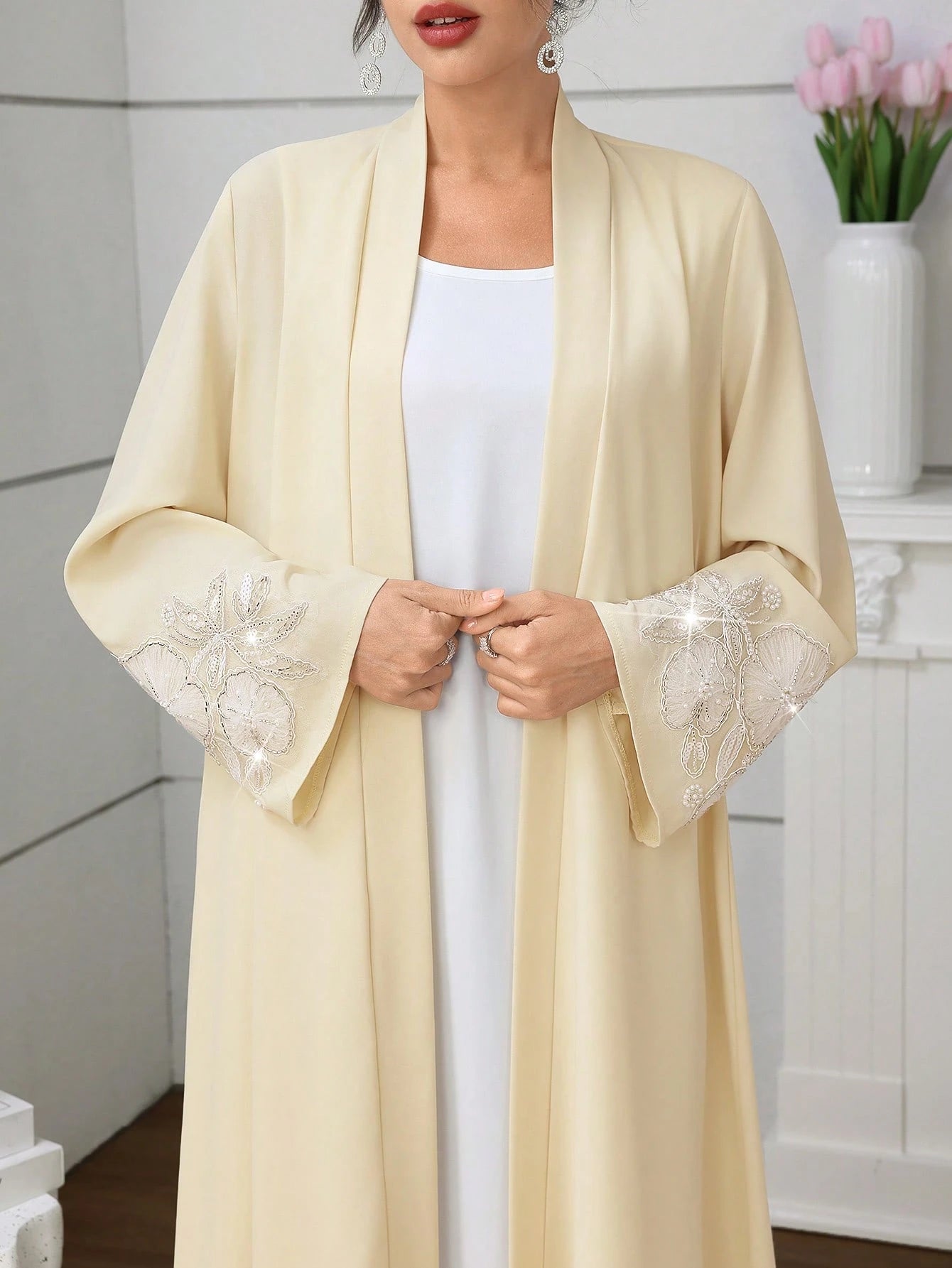 Embroidered & Beaded Long Sleeve Women's Arabic Abaya Robe