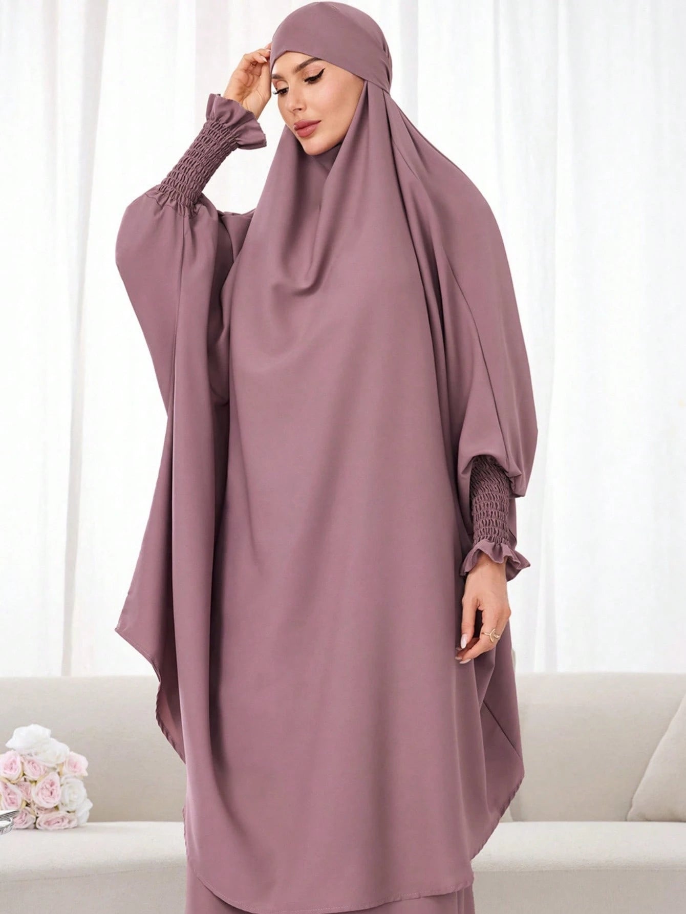 (one Piece Half Sleeve Hijab) Elastic Cuff Design Loose Comfortable