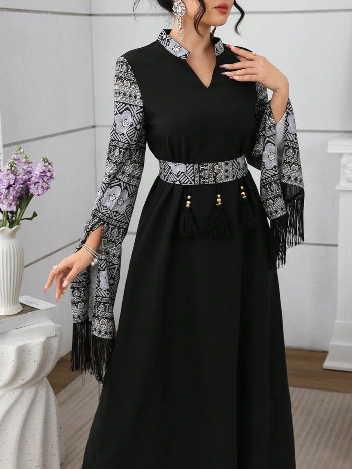 Women's V-neck Tassel Split Dress