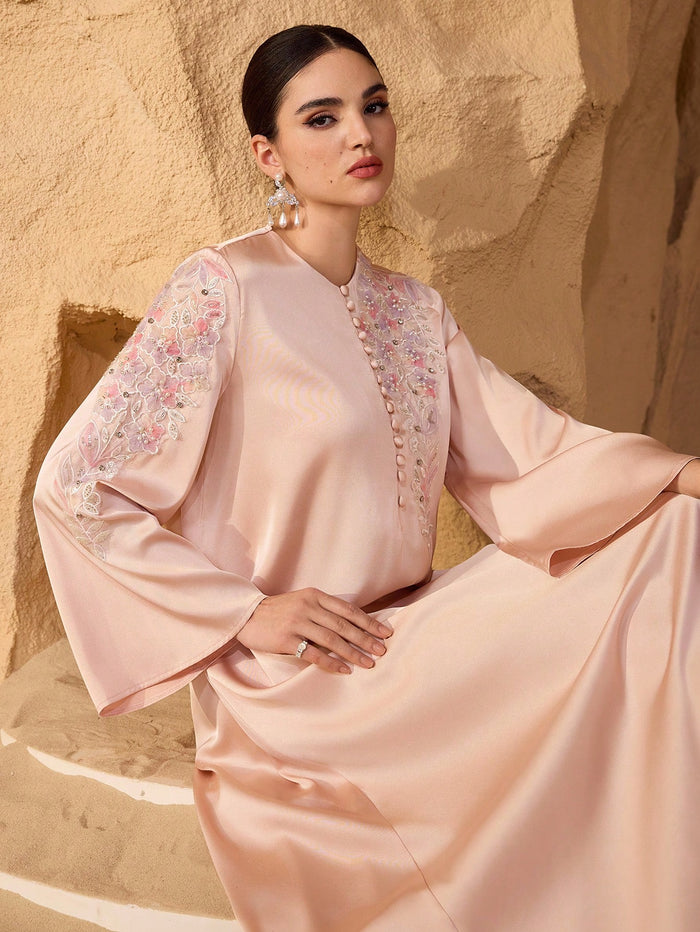 Elegant Floral Lace Trim & Button Decor Young Women's Fashion Dress