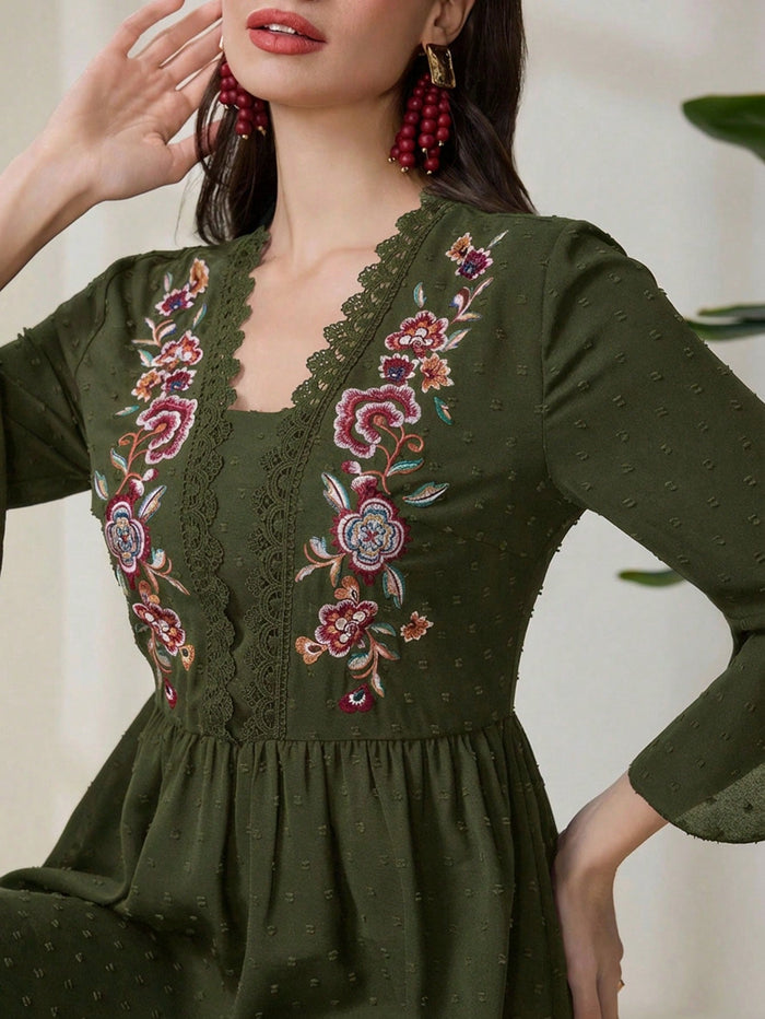 Casual Vacation Embroidered Dress for Women Women's Black Dress