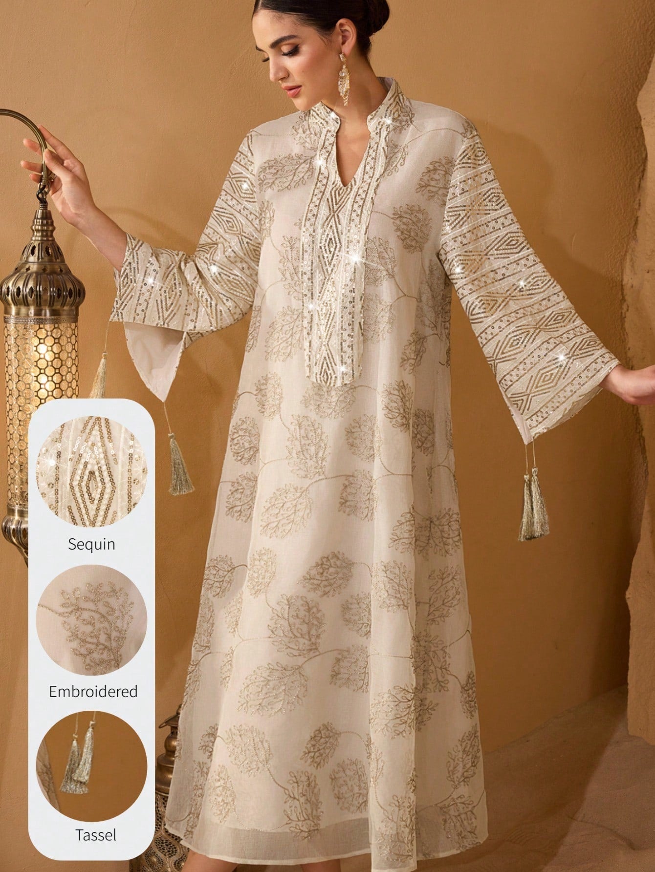 Women's Elegant Fabric Fringe Decor Loose Robe