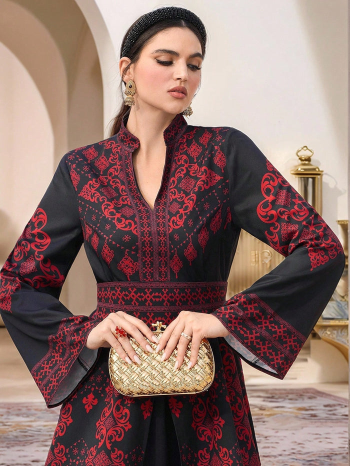 New Design Print Cinching Waist Tie Slimming Vacation Party Dress