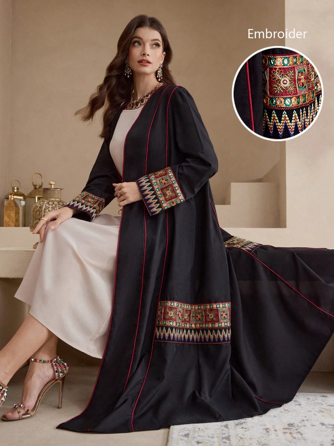New Contrast Color Embroidered Floral Loose Casual Everyday Gathering