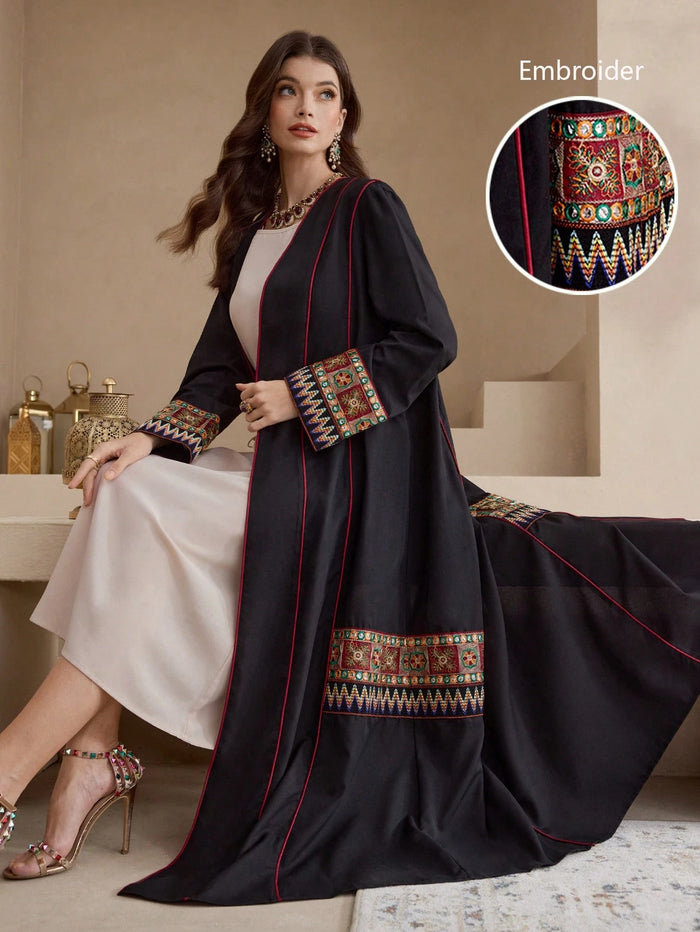 New Contrast Color Embroidered Floral Loose Casual Everyday Gathering