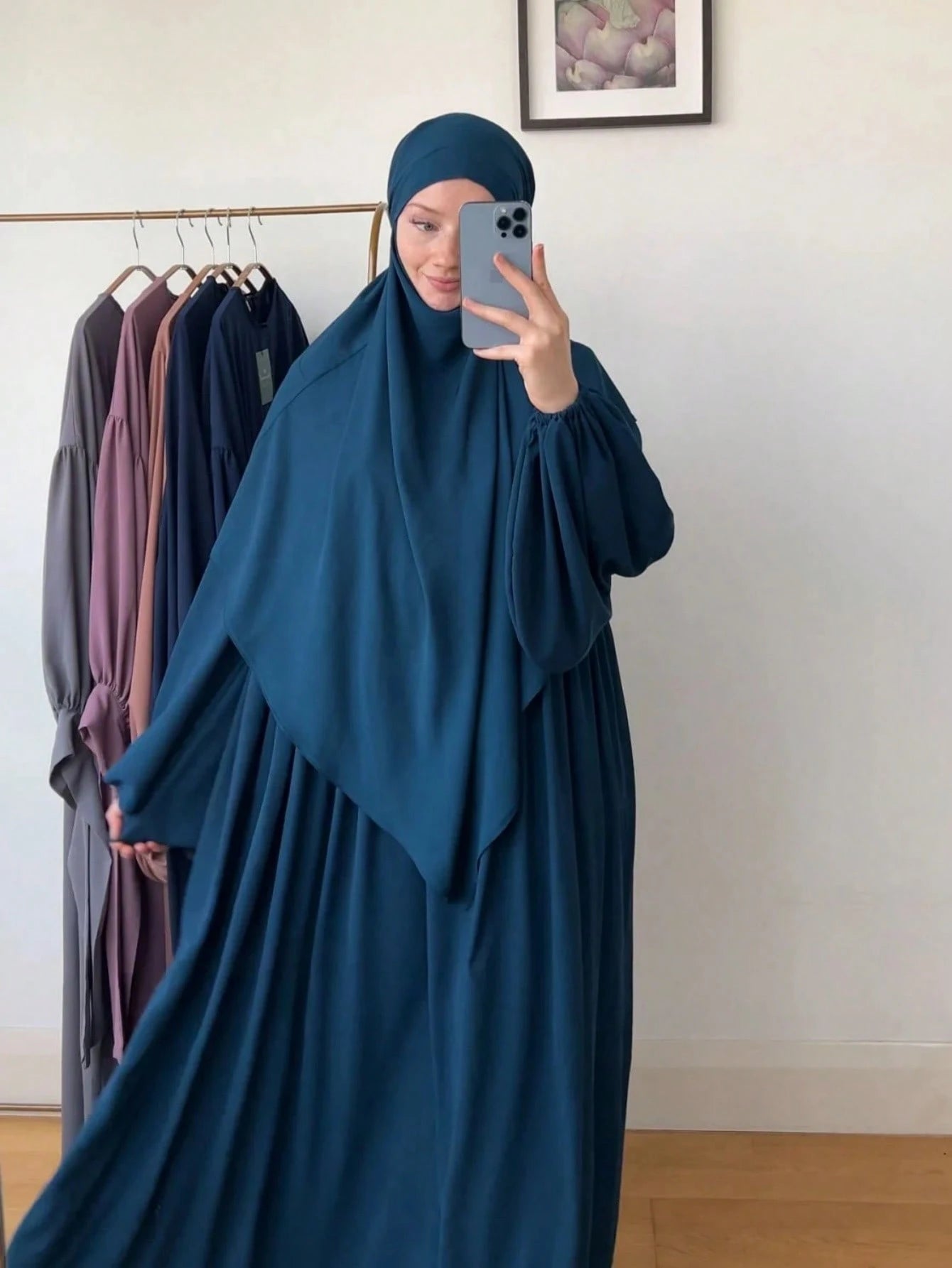 Set Hijab Abaya Dress Solid Color Nida Fabric Skin Friendly