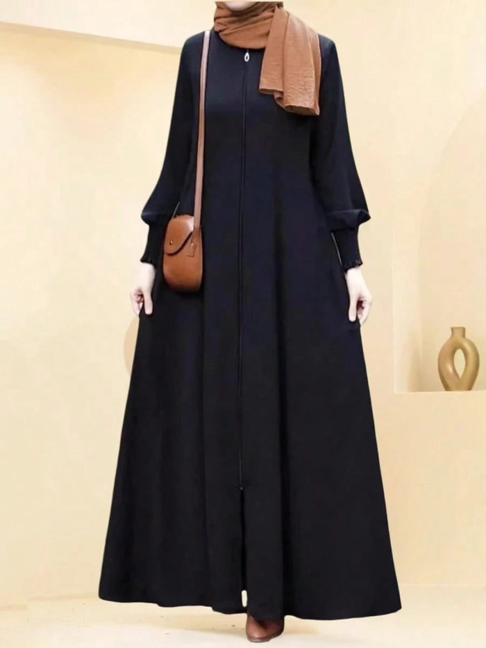 Casual Solid Color Long Zip Pocket Dress