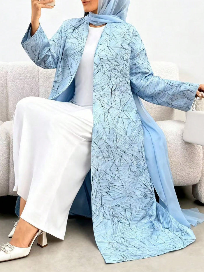 Elegant Jacquard Long Sleeve Abaya Robe Women Summer Outerwear