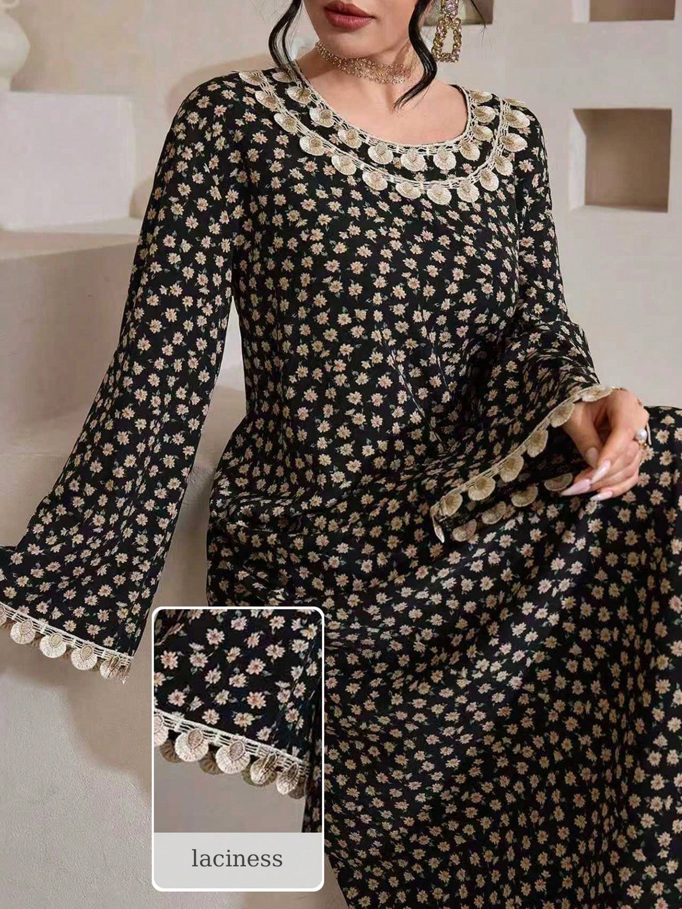 Women's Spring/summer Silk Velvet Woven Floral Print Long Sleeve