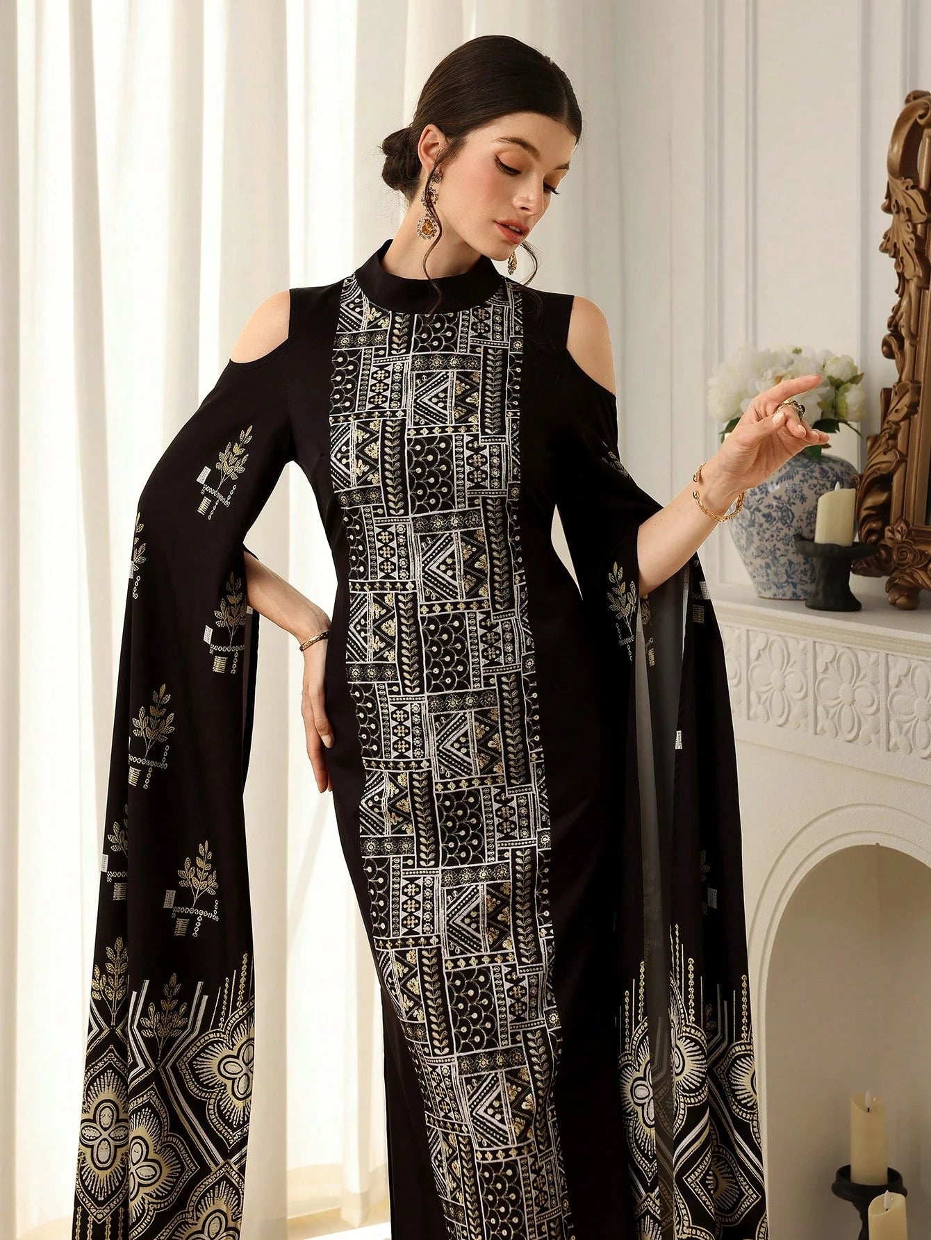 Women's Vintage Style Printed Arabic Dress Luxury Dress for Women