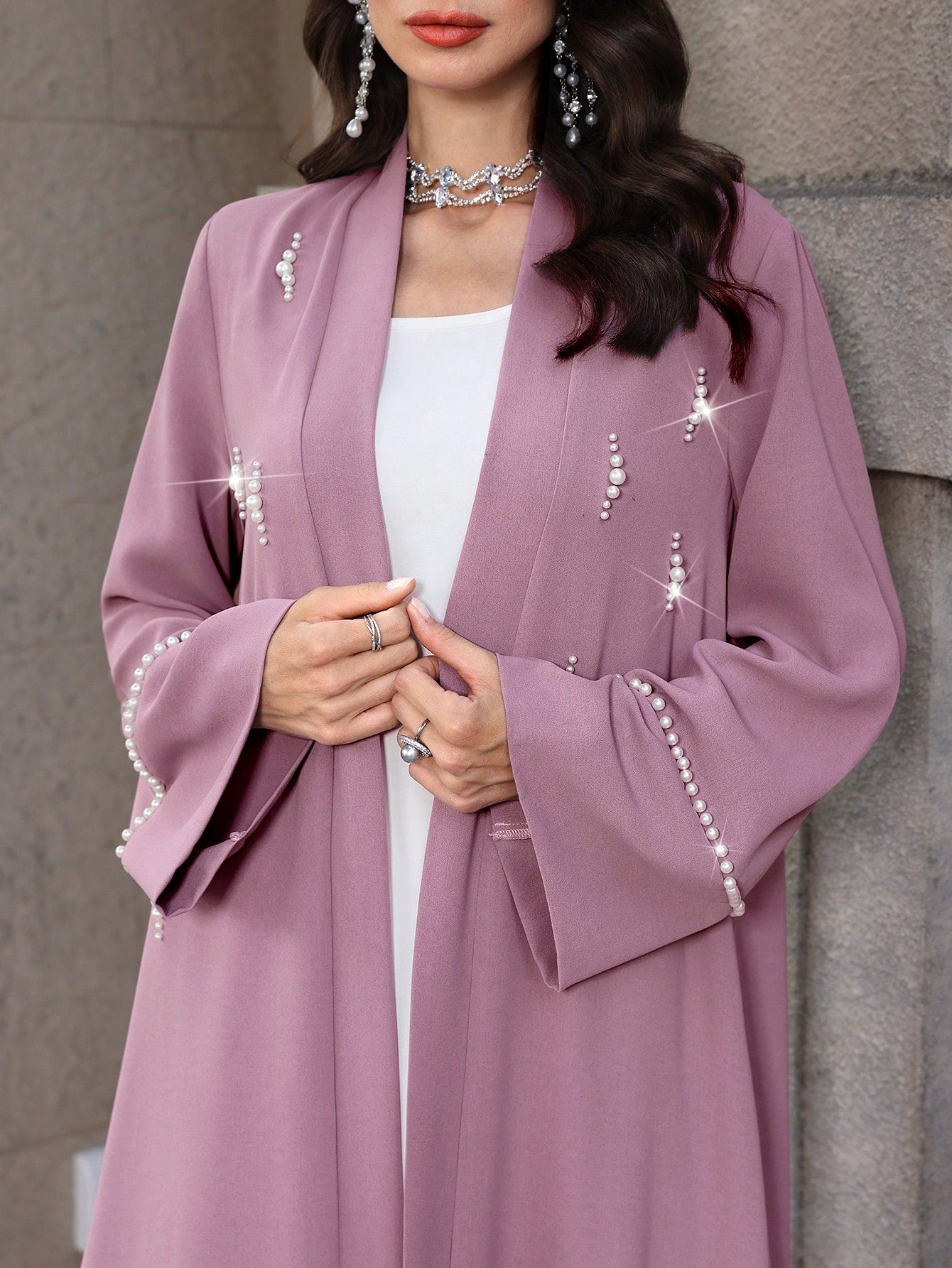 Pearl Decor Elegant Loose Fit Long Sleeve Casual Jacket