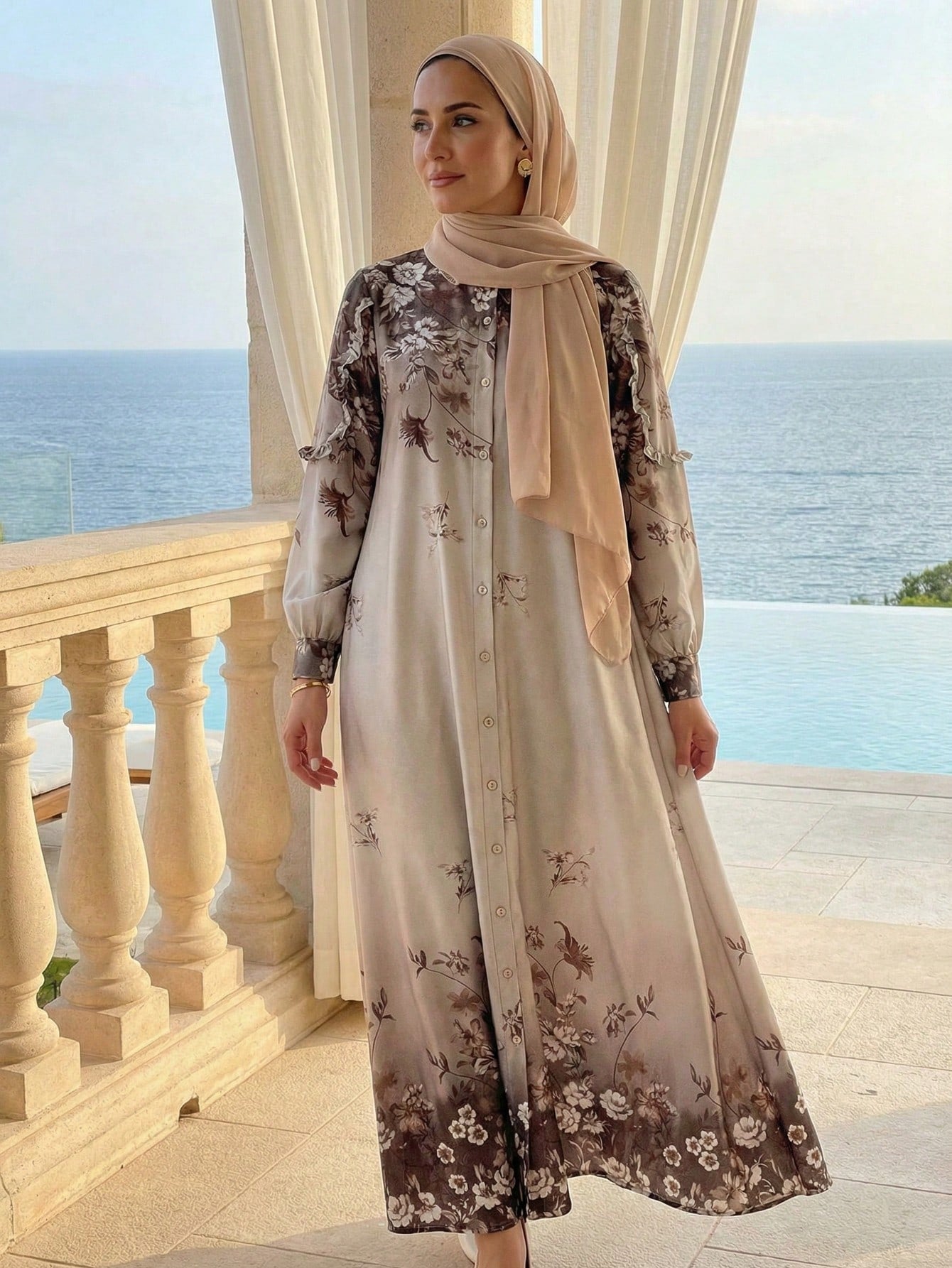 Elegant Women's Floral Print Off-shoulder Long Loose Robe Dress Spring
