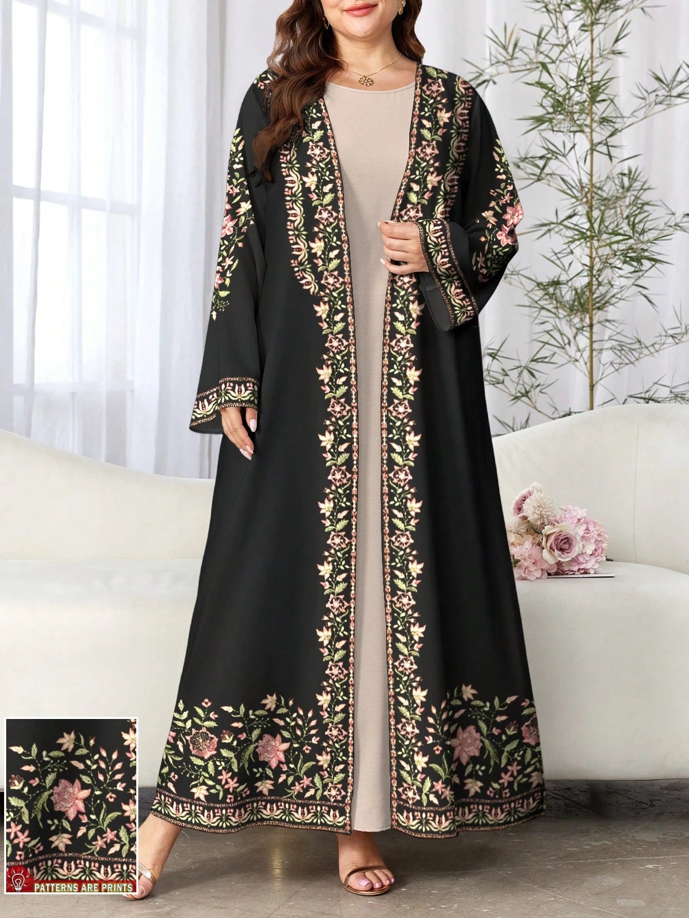 Plus Size Women's Floral & Plant Digital Print Long Sleeve Casual