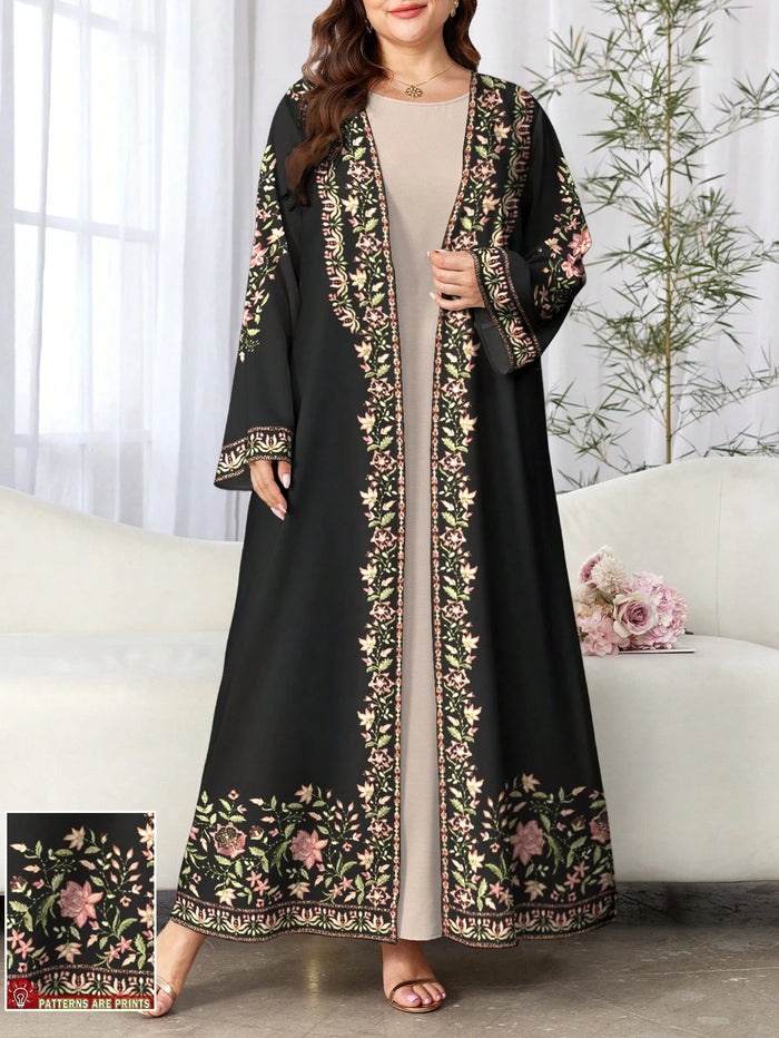 Plus Size Women's Floral & Plant Digital Print Long Sleeve Casual