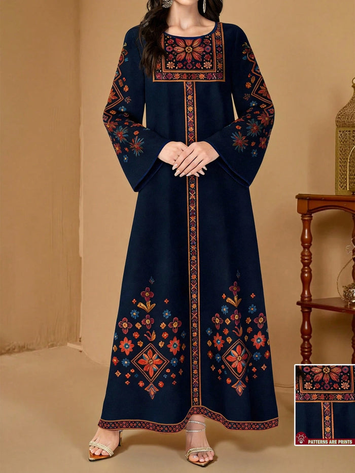 Women's Floral & Botanical Print Elegant Round Neck Long Sleeve