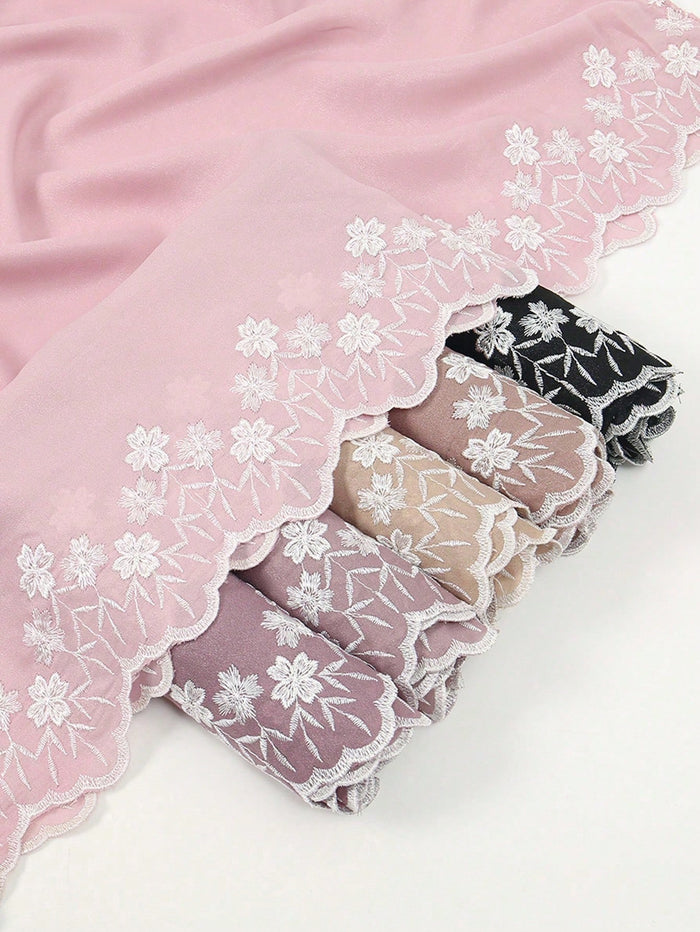 Women's Solid Color Embroidered Headscarf