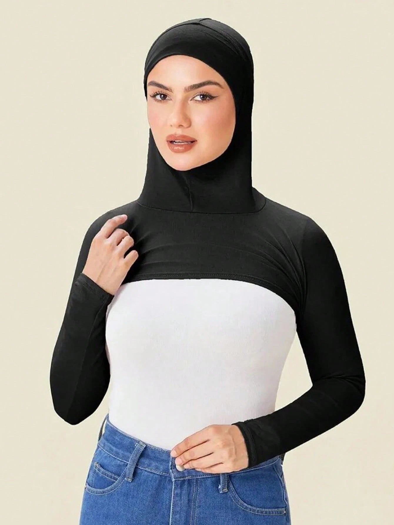 Women's Solid Color Elastic Hooded Single Sleeve