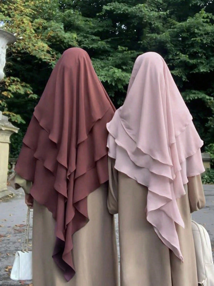 Women's Elegant Solid Color Three-layer Hooded Robe