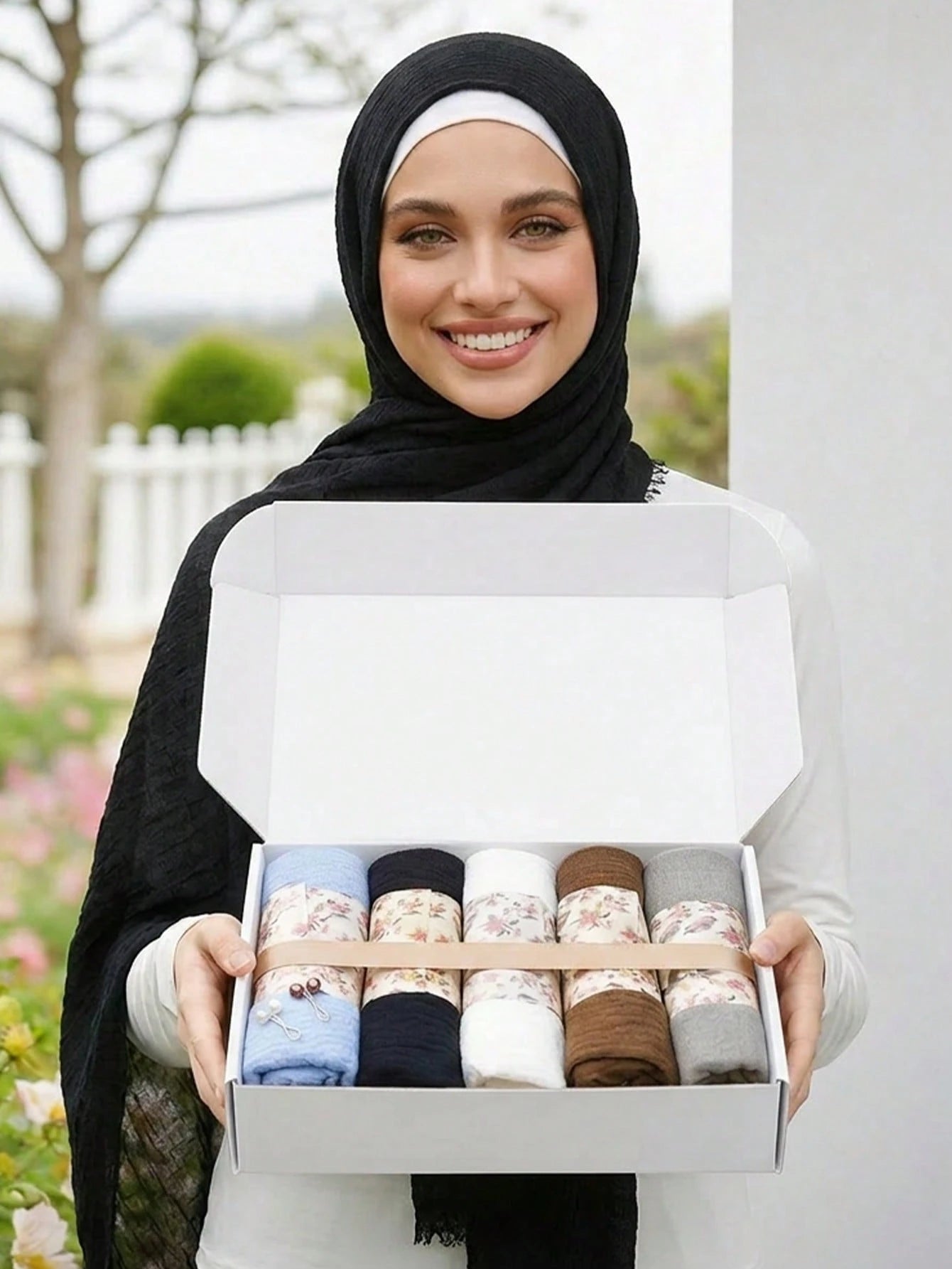 1 Box Set Women's Solid Color Chiffon Modal Hijab Scarf
