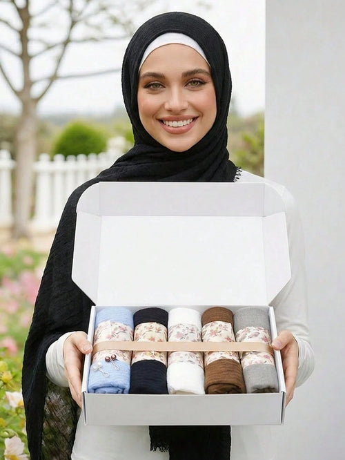 1 Box Set Women's Solid Color Chiffon Modal Hijab Scarf