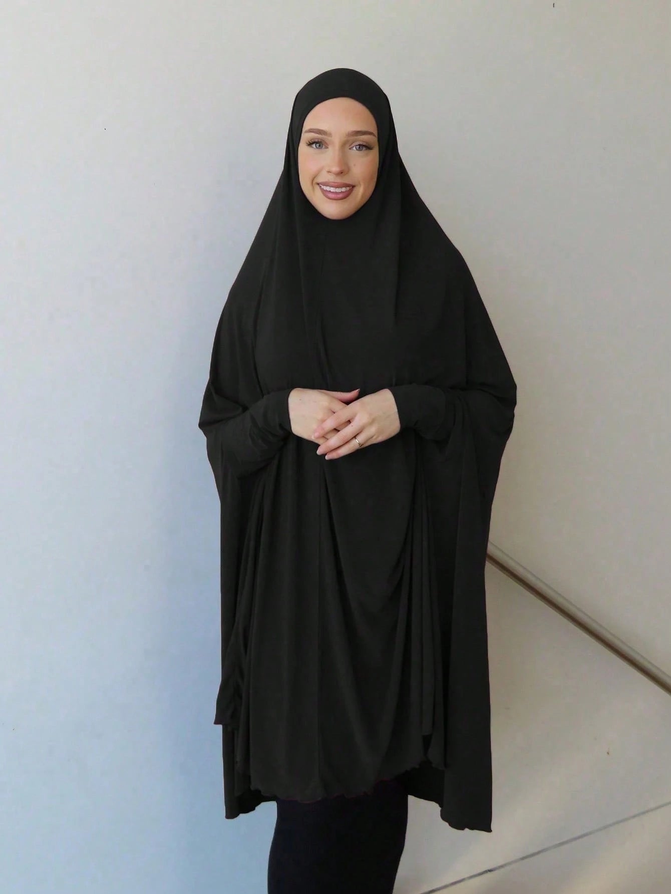 Women's Solid Color Long Sleeve Jilbab One-piece Hooded Robe