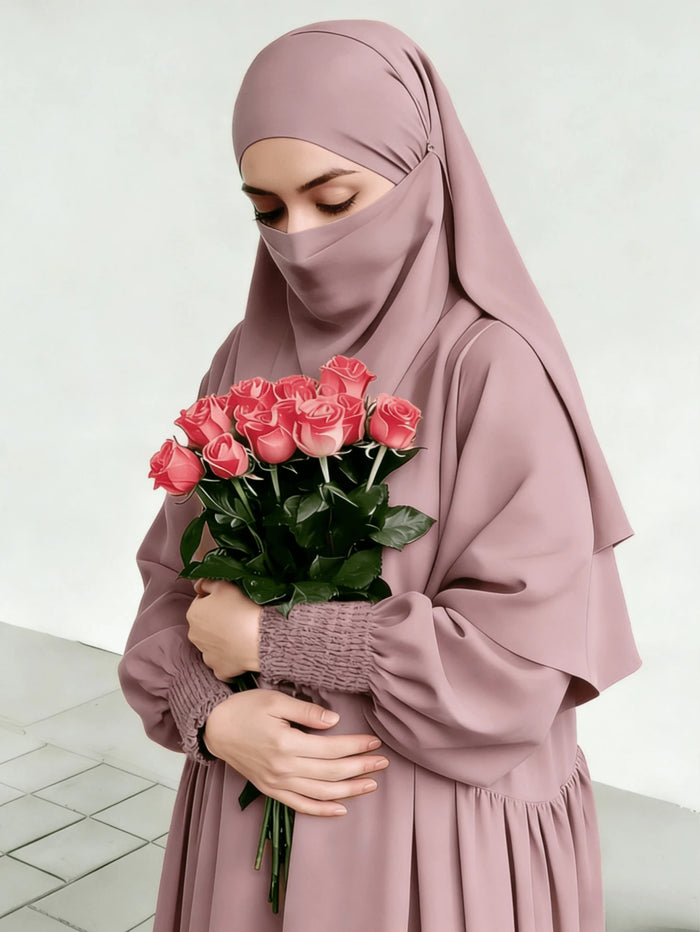 2pcs/set Double-layer Headscarf Khimar + Loose Abaya
