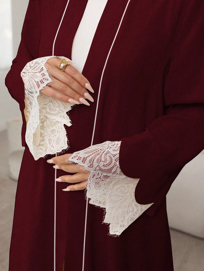 Contrast Color Collar & Cuff Contrast Lace Loose Robe