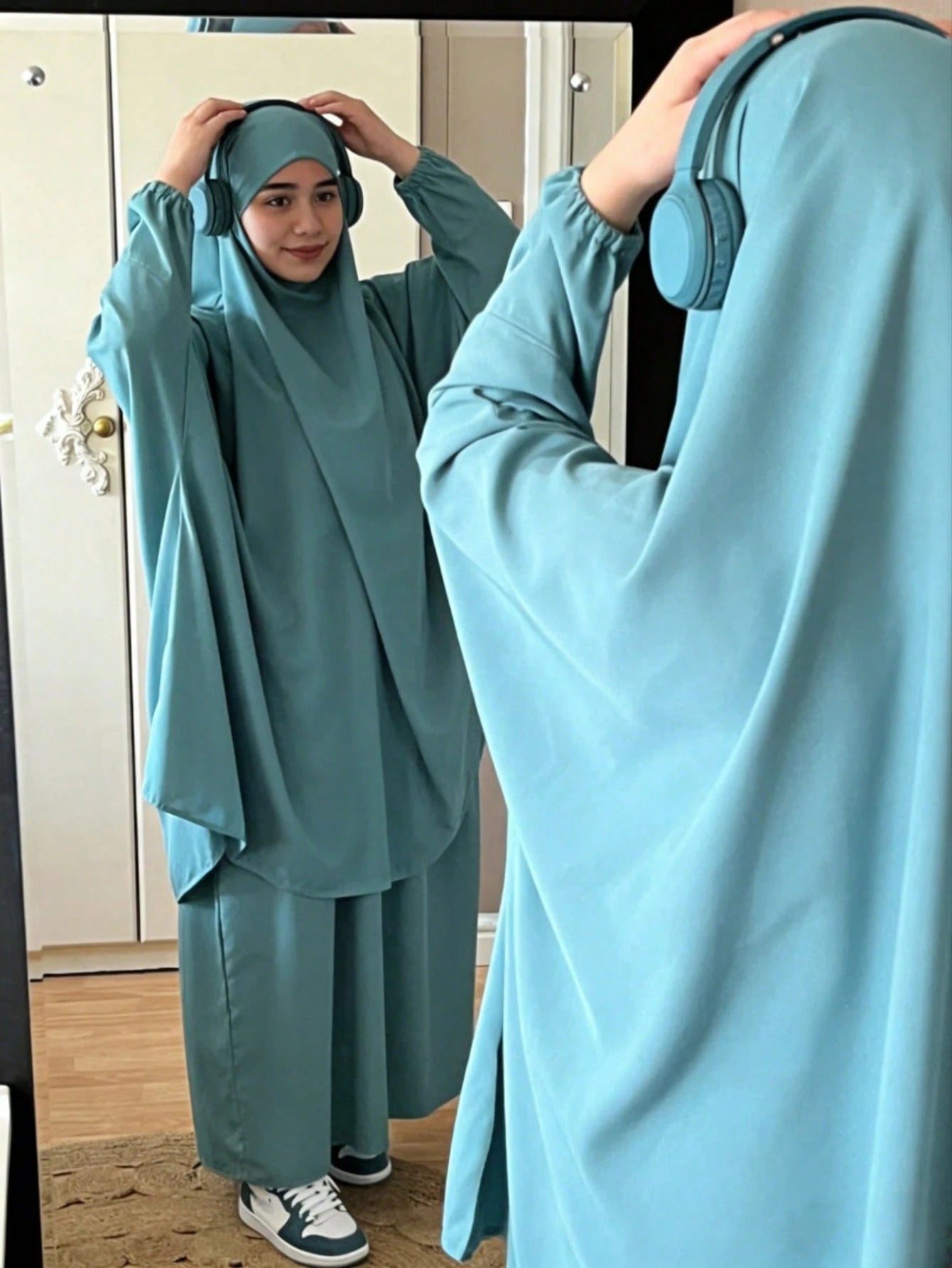 Nida Fabric Women Loose Comfortable Khimar Abaya Dress Set Suitable