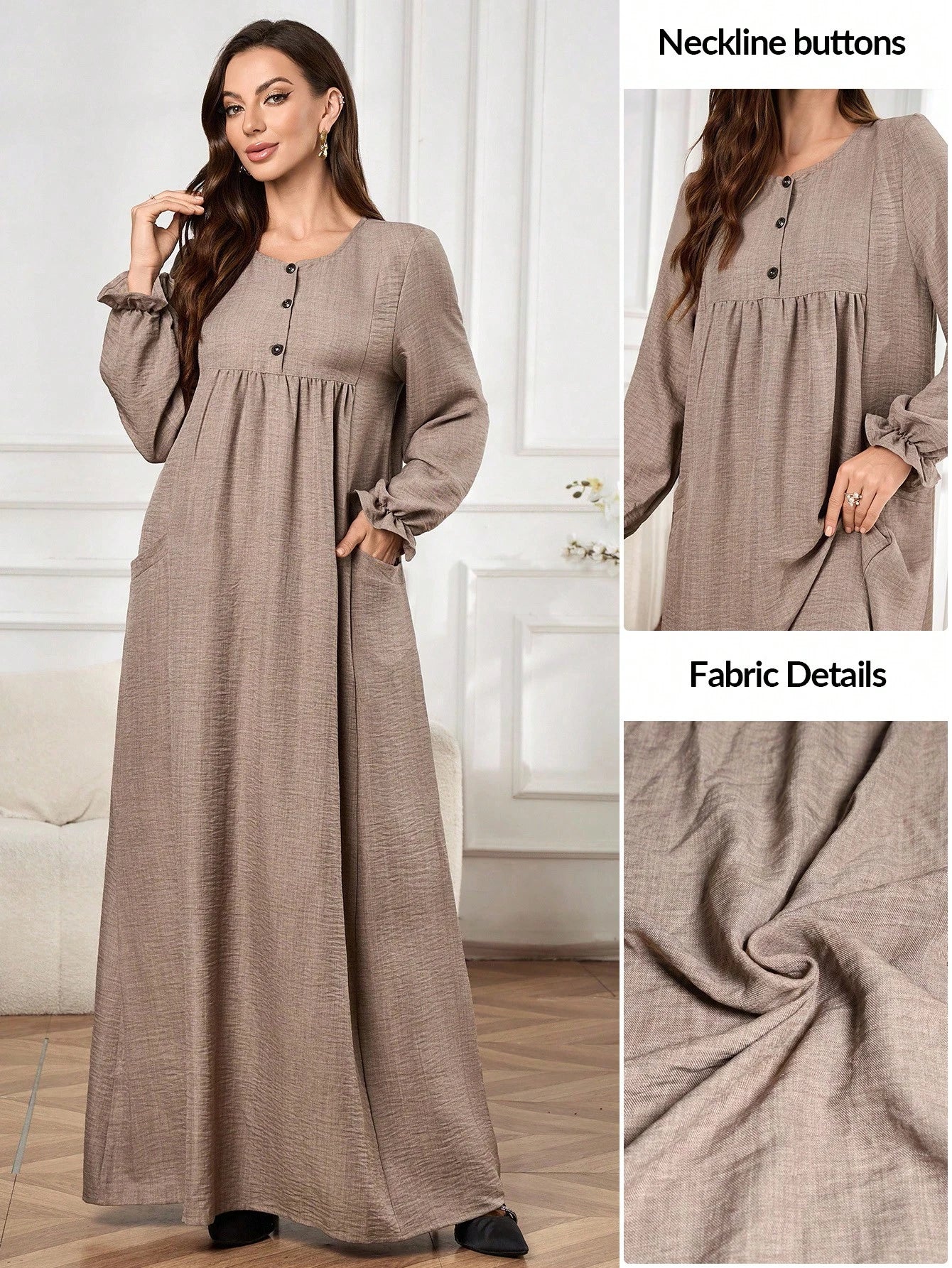 Women's Solid Color Button Half-placket Long Sleeve Casual Loose