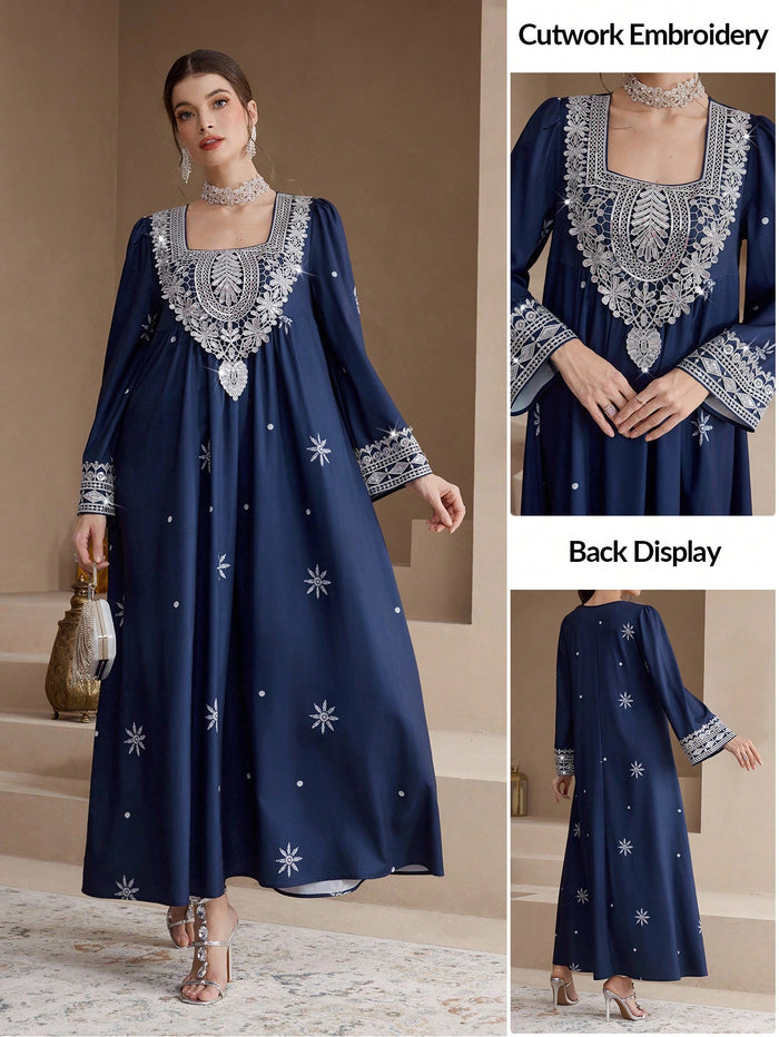 Women's Elegant Sequin Embroidered Arabic Abaya Embroidered Dresses