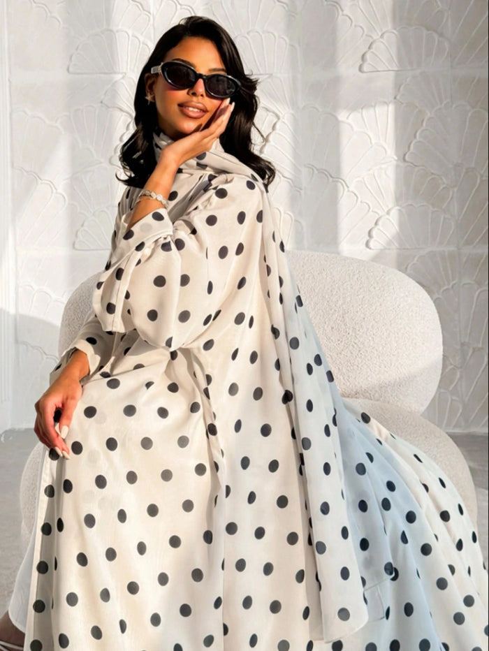 Printed Polka Dot Classic Versatile Hijab Open Abaya Suitable for