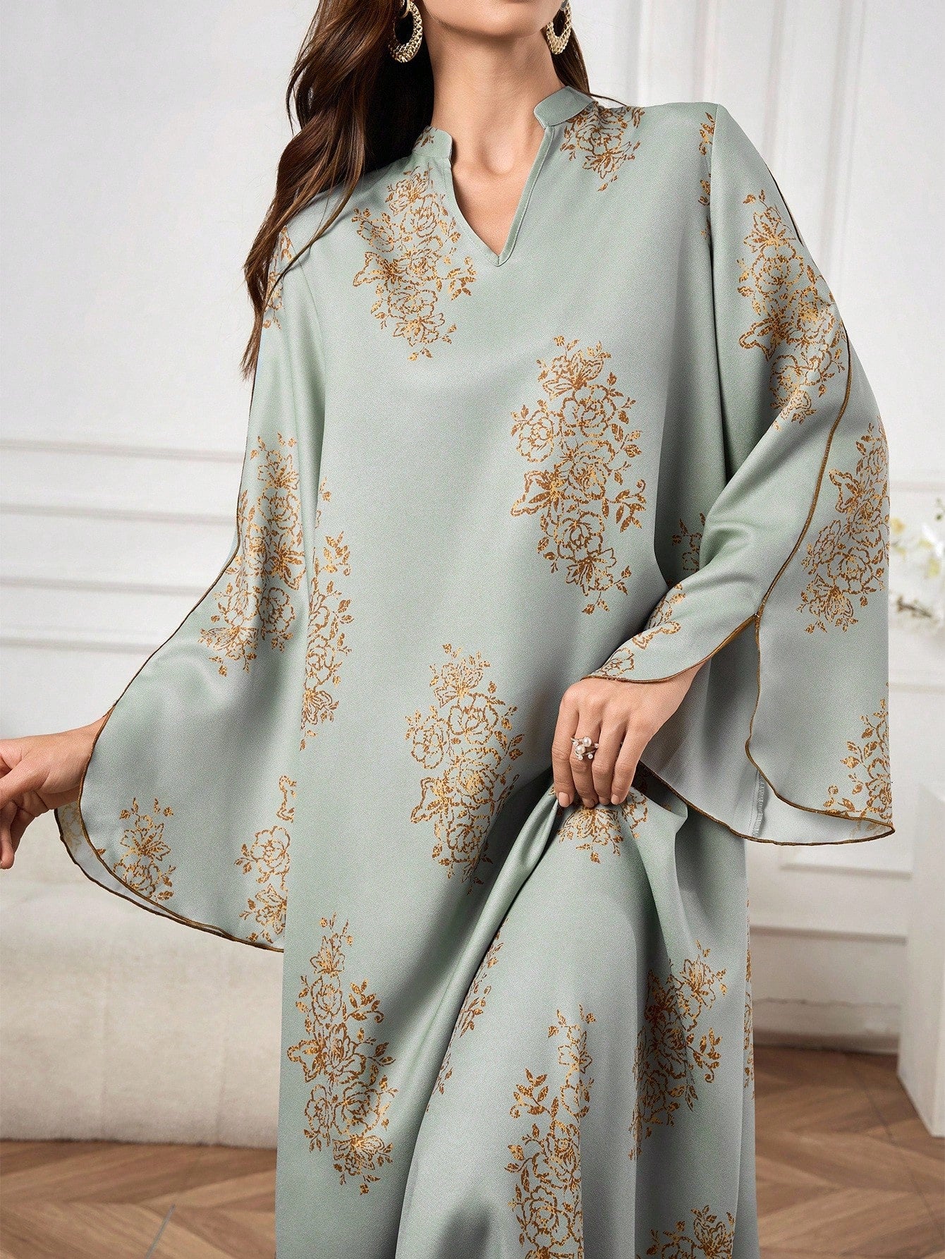 Women's Elegant Printed Long Sleeve Arabic Style Dress Dress Modest
