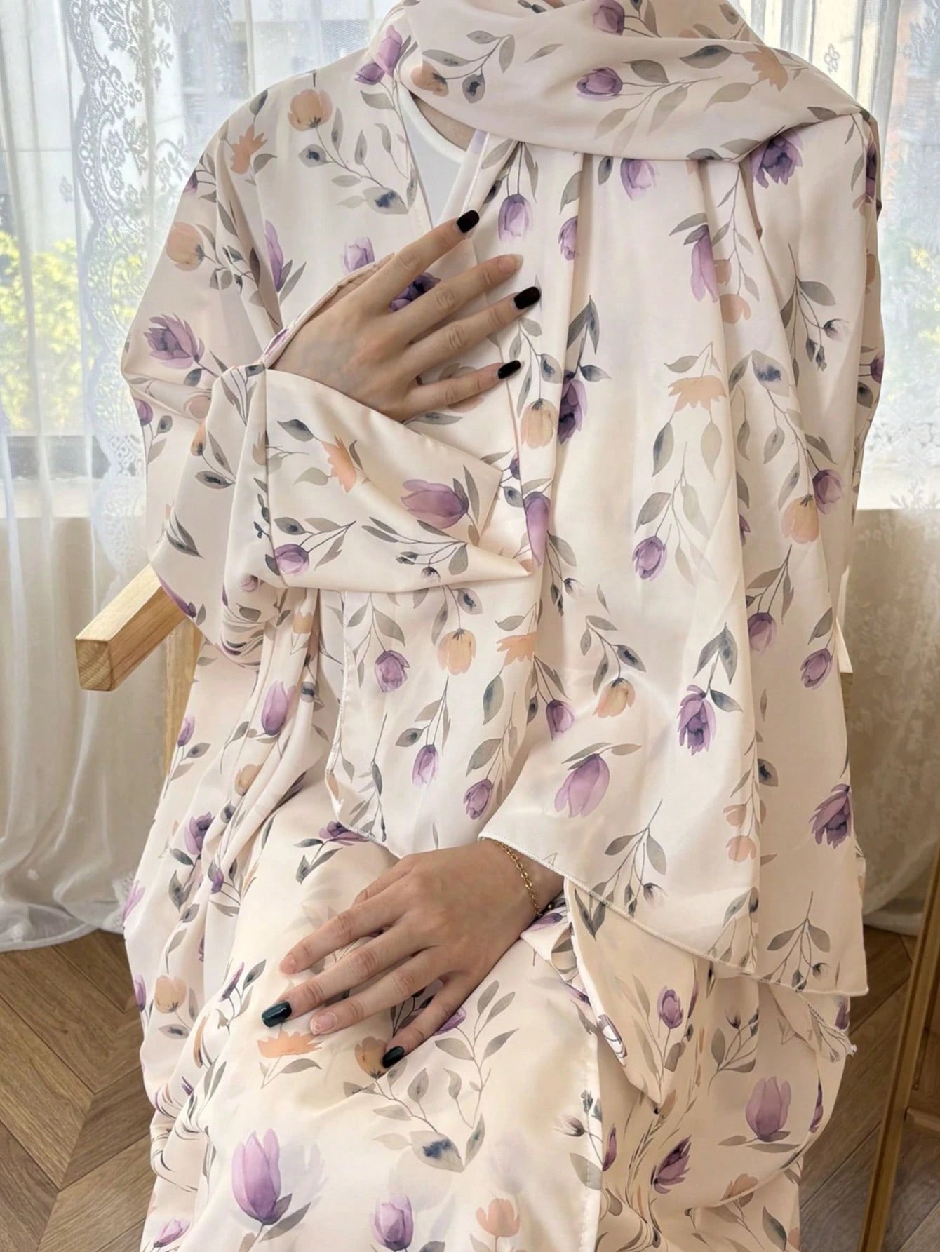 Printed Breathable & Skin-friendly Hijab + Open Abaya