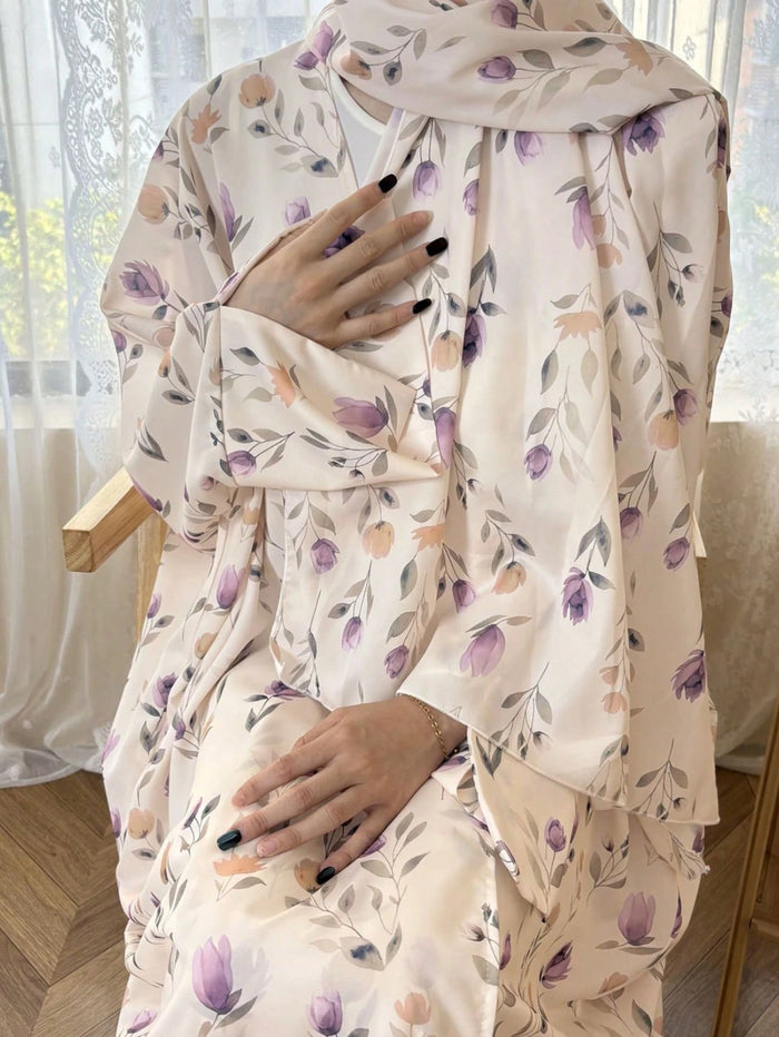 Printed Breathable & Skin-friendly Hijab + Open Abaya