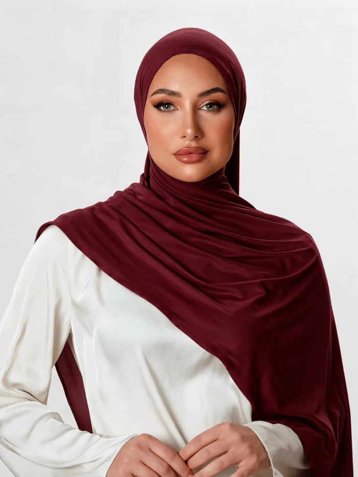 1pc Women's Minimalist Classic Solid Color Elegant Casual Fringe Scarf, Premium Knit Fabric Viscose Jersey Hijabs Scarf, Long Turban Style Headscarf, Suitable For Daily Life, Outings And Gatherings