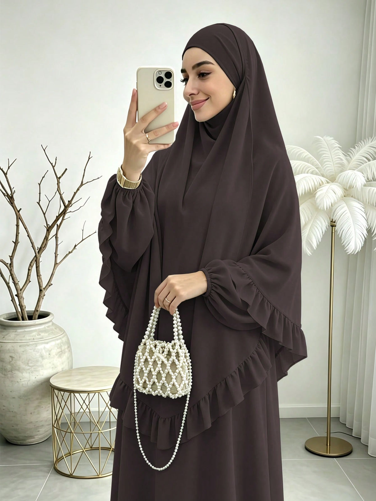 Ruffle Khimar Robe Set — Loose Full-Length Prayer Outfit
